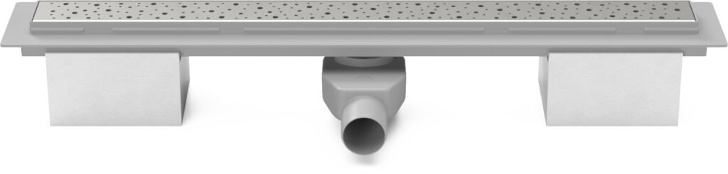 Linear floor drain 950mm with side outlet D50 and swivel siphon 360°, Drops glossy