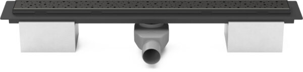 Linear floor drain black 950mm with side outlet D50 and swivel siphon 360°, Drops grid black