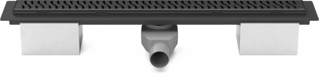 Linear floor drain black 950mm with side outlet D50 and swivel siphon 360°, Harmony grid black