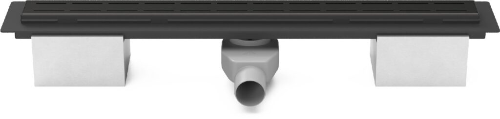 Linear floor drain black 950mm with side outlet D50 and swivel siphon 360°, Line grid black