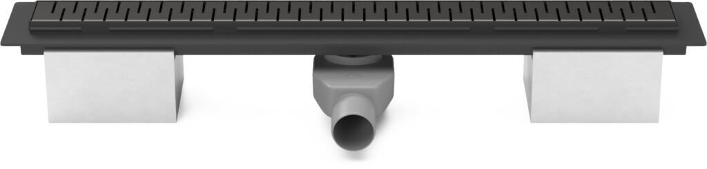 Linear floor drain black 950mm with side outlet D50 and swivel siphon 360°, Medium grid black