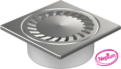 Floor drain with bottom outlet D50/82, NEPTUN, stainless steel frame, grid SUN
