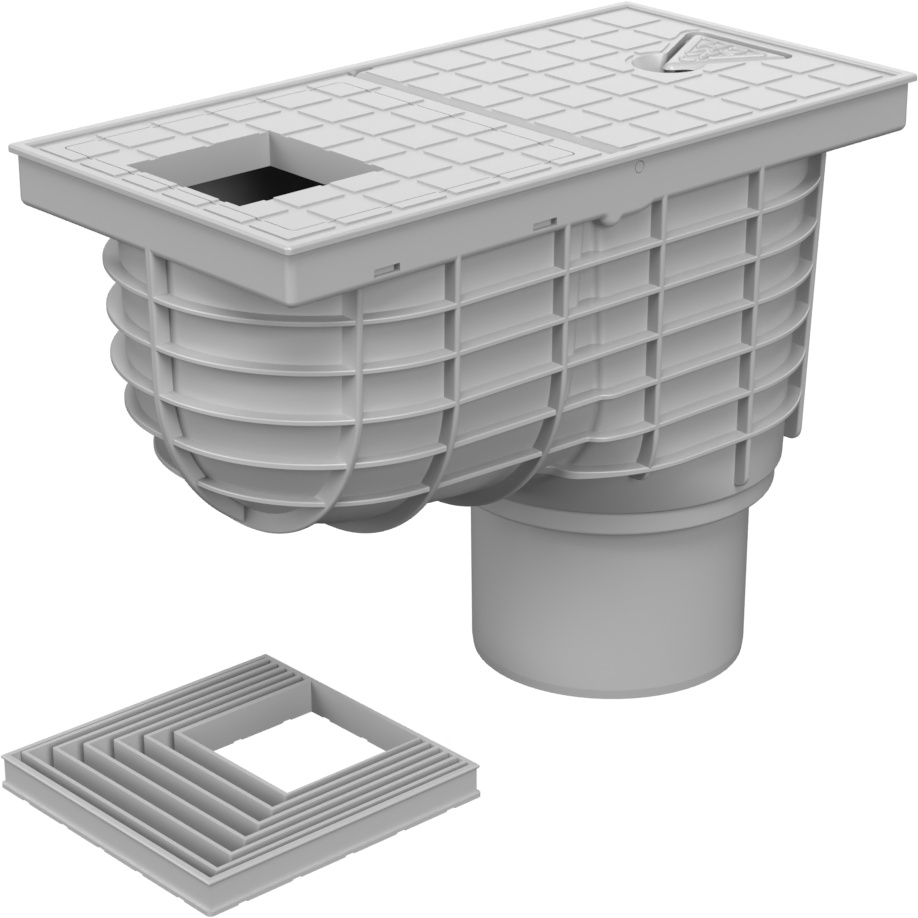 Bottom street drain, outlet D110 grey, square cover