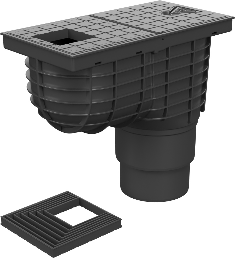 Bottom street drain, outlet D110/D125, square cover