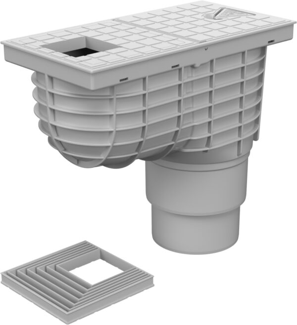 Bottom street drain, outlet D110/D125, grey, square cover