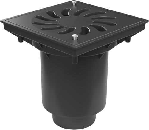 Bottom street drain, outlet D160/D110-250 dry flap, plastic grid SUN, safety screws
