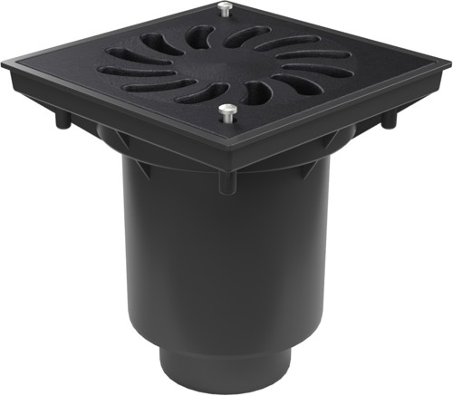 Bottom street drain, outlet D160/D110-250 dry flap, cast iron grid SUN, safety screws