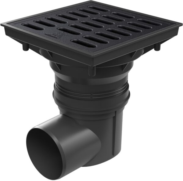 Side street drain, outlet D110-250 dry flap, cast iron grid SPACE