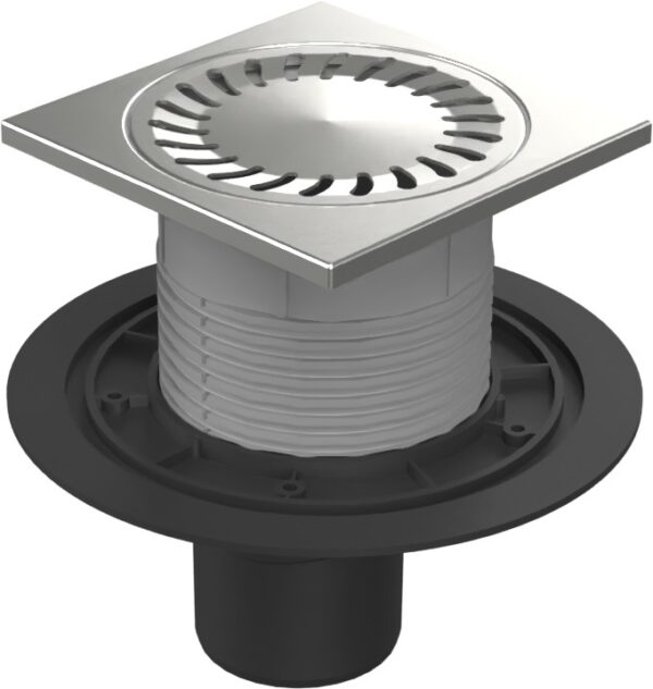 Floor drain with bottom outlet D75, stainless steel frame, grid SUN