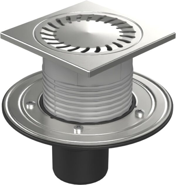 Floor drain with bottom outlet D75, stainless steel flange, frame, grid SUN