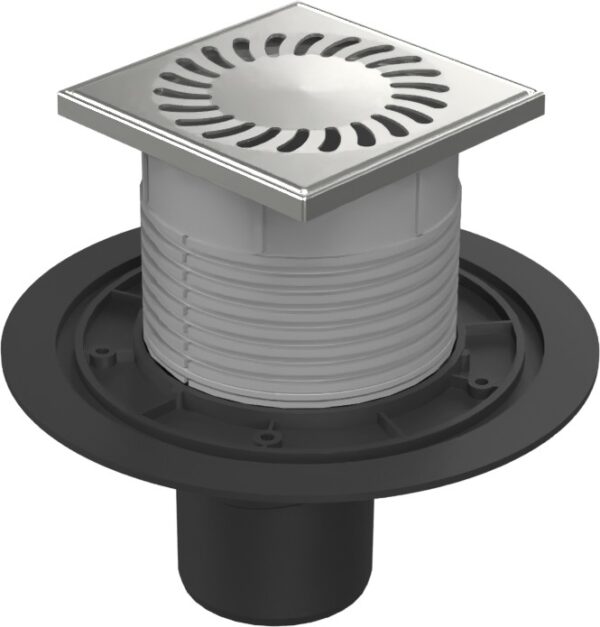 Floor drain with bottom outlet D75, stainless steel frame, grid SUN