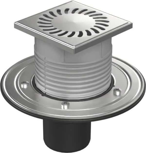 Floor drain with bottom outlet D75, stainless steel flange, frame, grid SUN