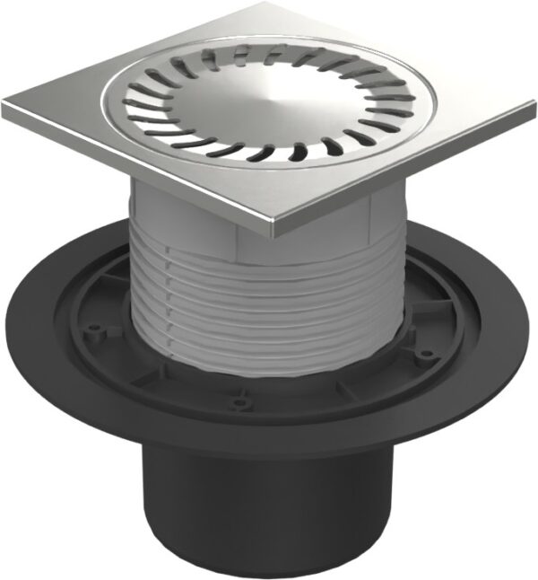 Floor drain with bottom outlet D110, stainless steel frame, grid SUN