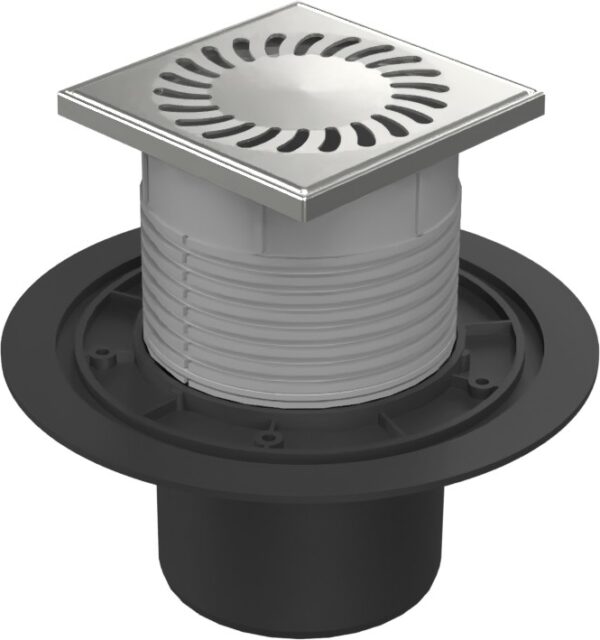 Floor drain with bottom outlet D110, stainless steel frame, grid SUN