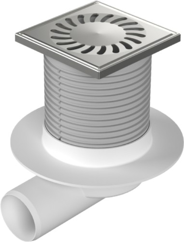 Floor drain with side outlet D50, collar, stainless steel grid SUN