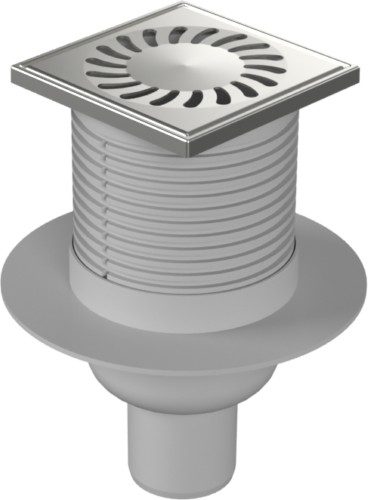 Floor drain with bottom outlet D50, collar, stainless steel grid SUN