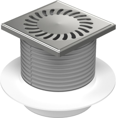 Floor drain with bottom outlet D50, collar, stainless steel frame, grid SUN