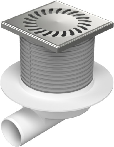 Floor drain with side outlet D50, collar, stainless steel grid SUN