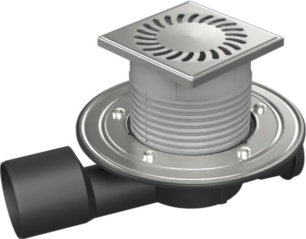 Multi-inlet floor drain, side outlet D50/75, NEPTUNE, stainless steel flange, frame, grid SUN