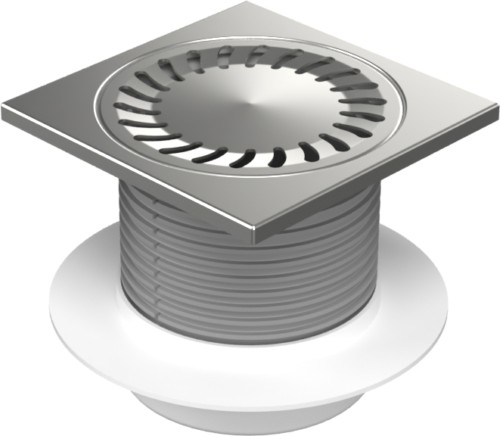 Floor drain with bottom outlet D50, collar, stainless steel frame, grid SUN