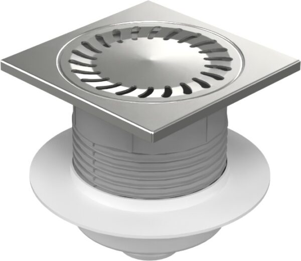 Floor drain with bottom outlet D50, NEPTUN, collar, stainless steel frame, grid SUN