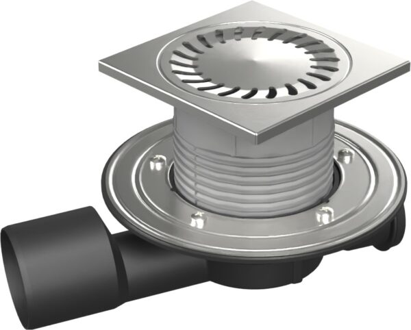 Multi-inlet floor drain, side outlet D50/75, NEPTUNE, stainless steel flange, frame, grid SUN