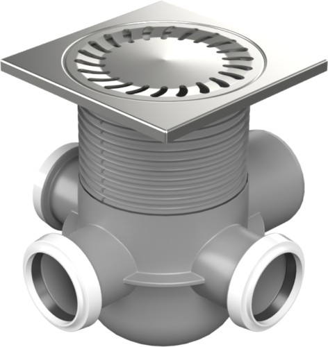 Multi-inlet floor drains with side outlet D75, stainless steel frame, grid SUN