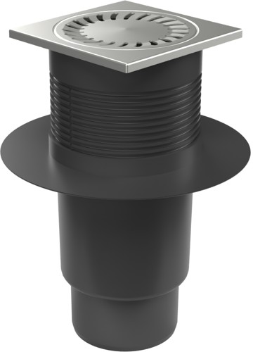 Bottom street drain, outlet D110, dry flap, collar, stainless steel grid