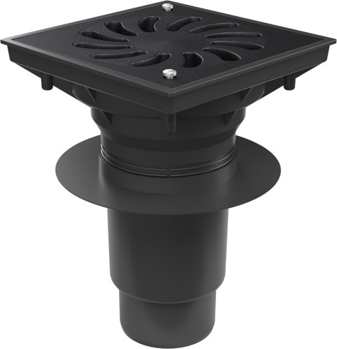 Bottom street drain, outlet D110-250 water flap, collar, cast iron grid SUN