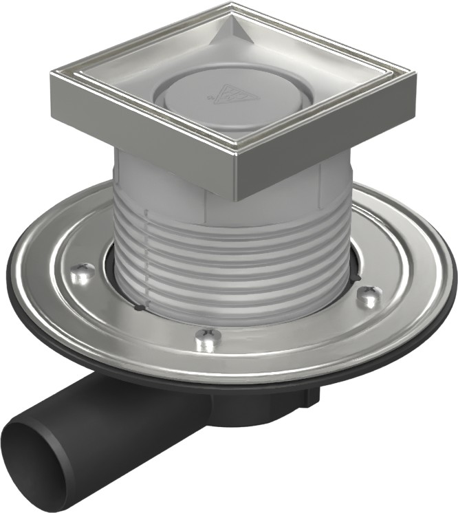 Floor drain with side outlet D50, stainless steel flange, frame, grid CERAMICS