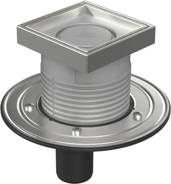 Floor drain with bottom outlet D50, stainless steel flange, frame, grid CERAMICS
