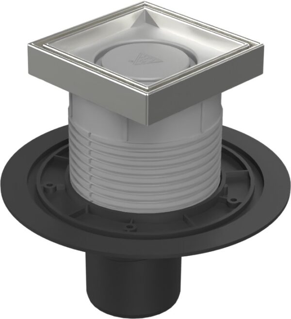 Floor drain with bottom outlet D75, stainless steel frame, grid CERAMICS