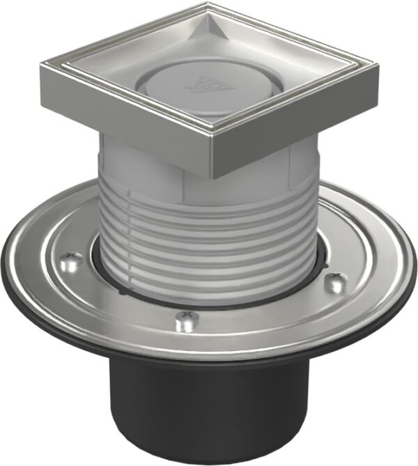 Floor drain with bottom outlet D110, stainless steel flange, frame, grid CERAMICS