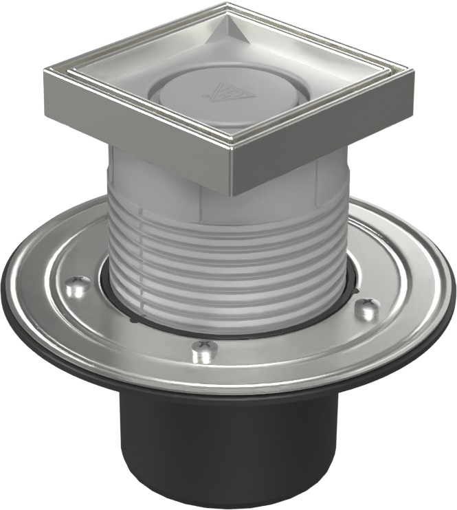 Floor drain with bottom outlet D110, stainless steel flange, frame, grid CERAMICS