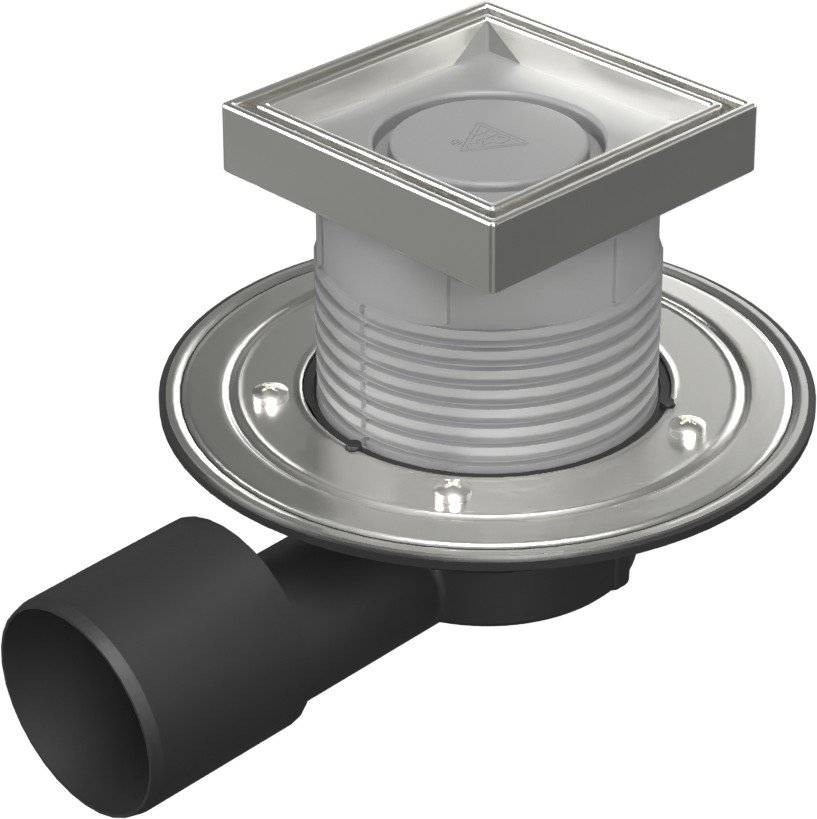 Floor drain with side outlet D50/75, NEPTUN, stainless steel flange, frame, grid CERAMICS