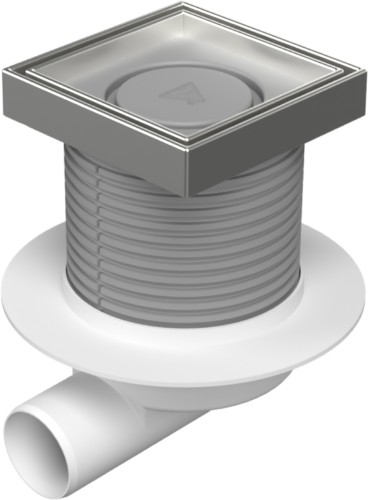 Floor drain with side outlet D50, collar, stainless steel frame, grid CERAMICS