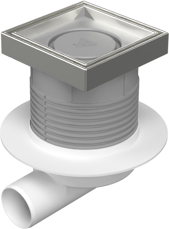 Floor drain with side outlet D50, NEPTUN, collar, stainless steel frame, grid CERAMICS