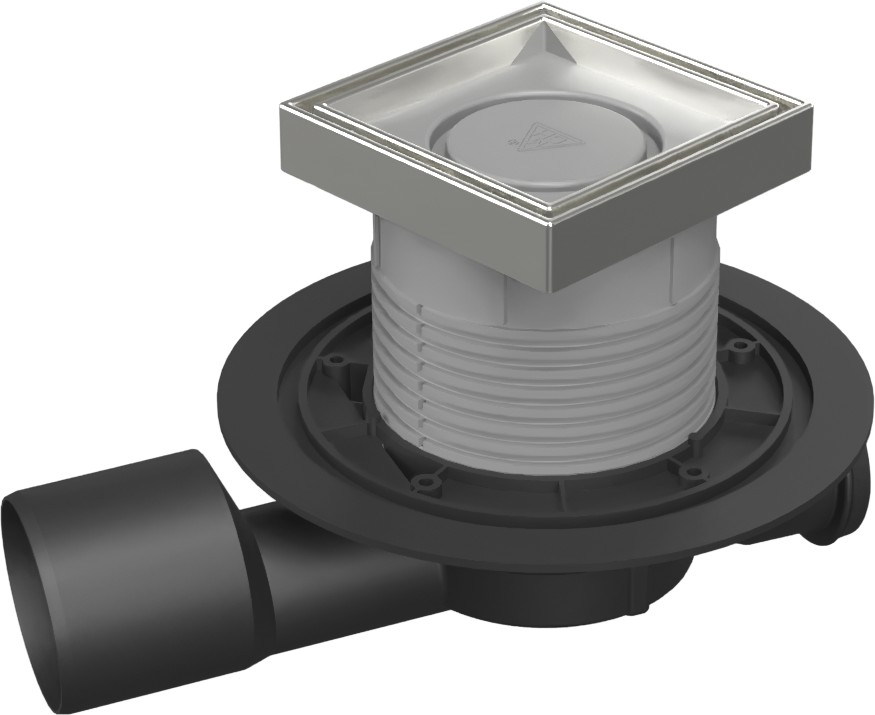 Multi-inlet floor drain, side outlet D50/75, NEPTUNE, stainless steel frame, grid CERAMICS