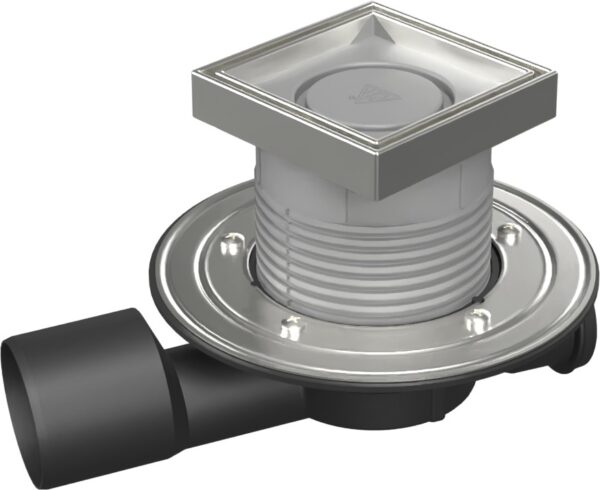 Multi-inlet floor drain, side outlet D50/75, NEPTUNE, stainless steel flange, frame, grid CERAMICS