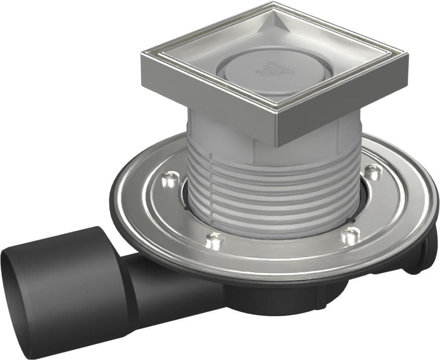 Multi-inlet floor drain, side outlet D50/75, NEPTUNE, stainless steel flange, frame, grid CERAMICS