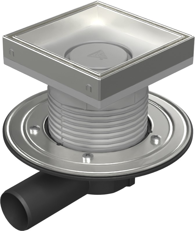 Floor drain with side outlet D50, stainless steel flange, frame, grid CERAMICS