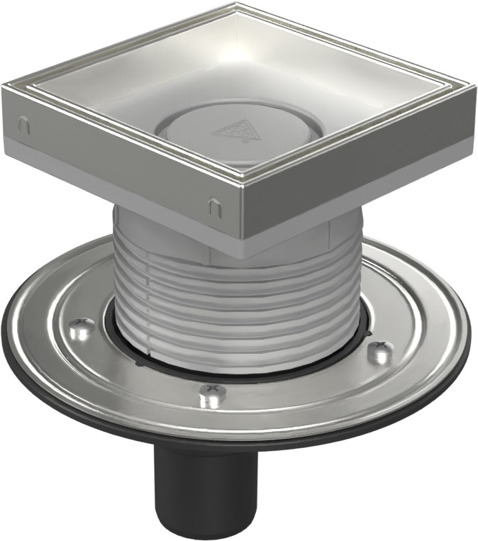 Floor drain with bottom outlet D50, stainless steel flange, frame, grid CERAMICS