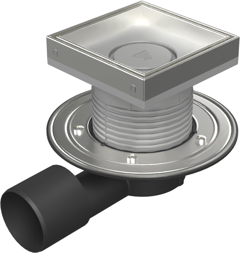 Floor drain with side outlet D50/75, NEPTUN, stainless steel flange, frame, grid CERAMICS