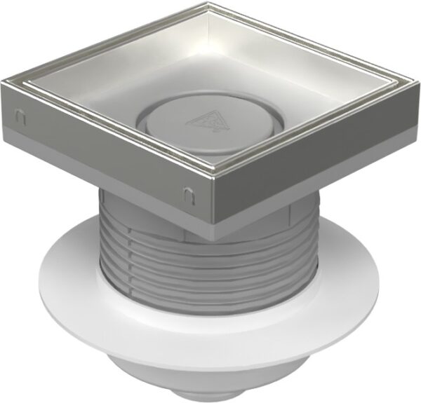 Floor drain with bottom outlet D50, NEPTUN, collar, stainless steel frame, grid CERAMICS