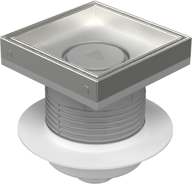 Floor drain with bottom outlet D50, NEPTUN, collar, stainless steel frame, grid CERAMICS