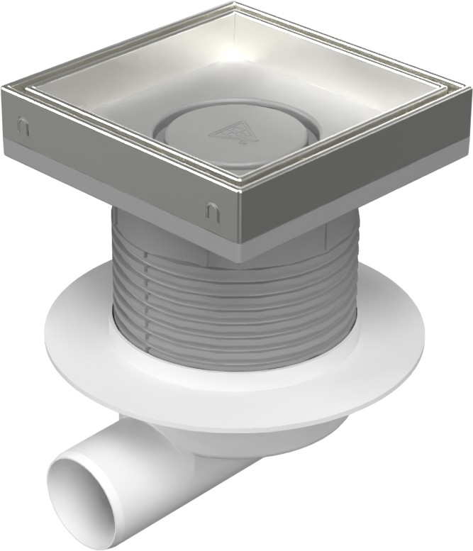 Floor drain with side outlet D50, NEPTUN, collar, stainless steel frame, grid CERAMICS