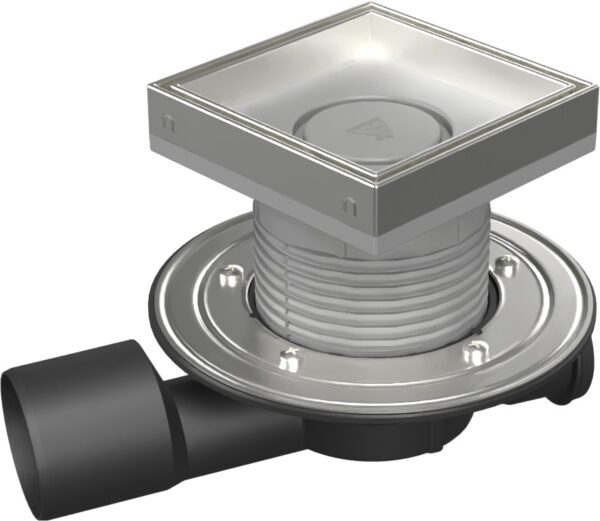 Multi-inlet floor drain, side outlet D50/75, NEPTUNE, stainless steel flange, frame, grid CERAMICS