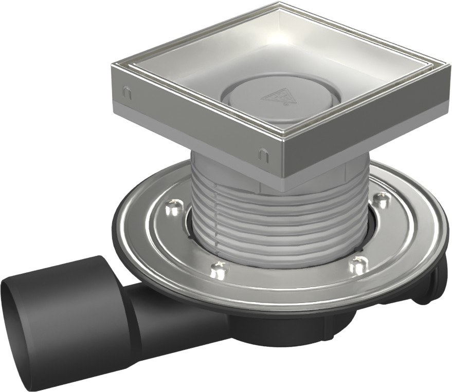 Multi-inlet floor drain, side outlet D50/75, NEPTUNE, stainless steel flange, frame, grid CERAMICS