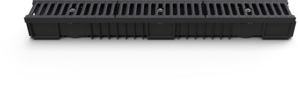 Exterior gutter with cast iron grid