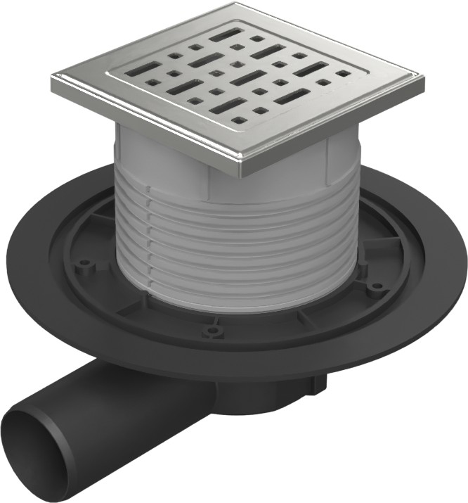 Floor drain with side outlet D50, stainless steel grid FACE